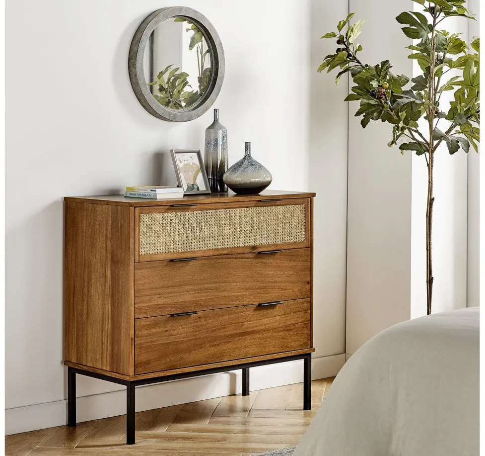 New Pacific Direct Caine Rattan 3-Drawer Chest in Brown by New Pacific Direct